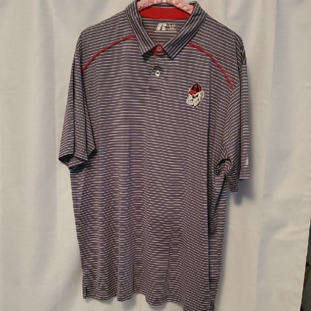 Georgia Bulldogs Russell Athletic Grey and White Striped Polo